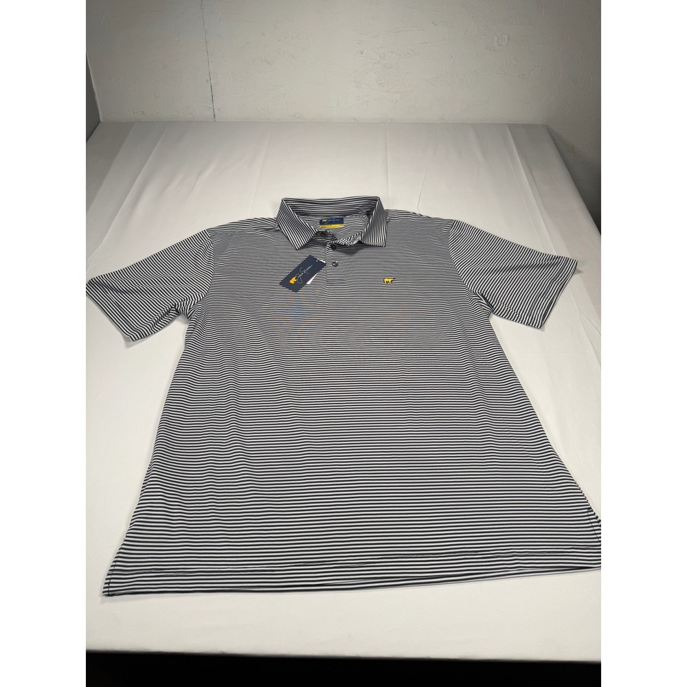 Jack Nicklaus Mens Large Striped Golf Polo Shirt Mood Indigo Blue Golden Bear